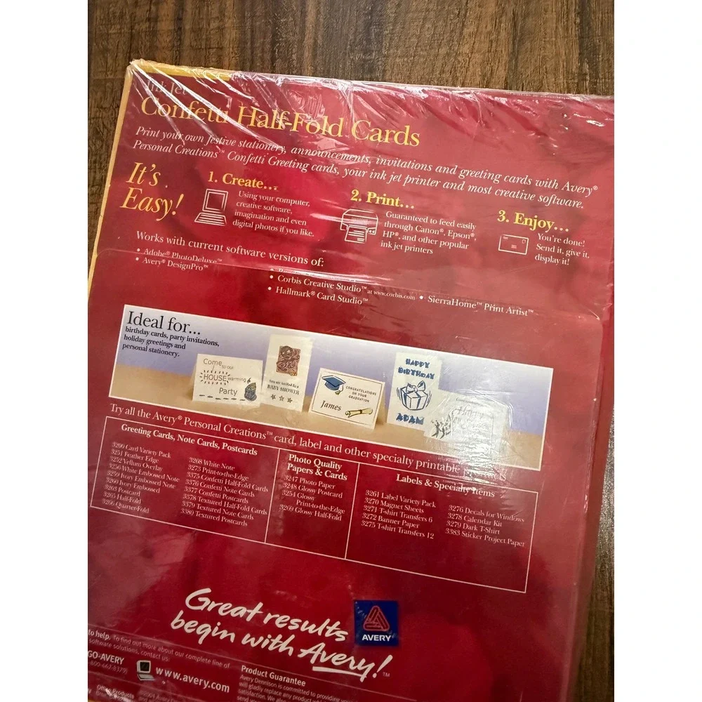 Avery 3375 Ink Jet Confetti Half-Fold Cards Heavyweight 30 Count New Sealed